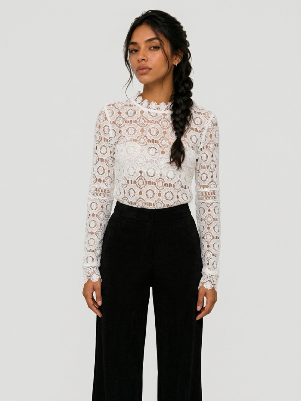 Paper Racine White Lace See Through Coquette Blouse Large